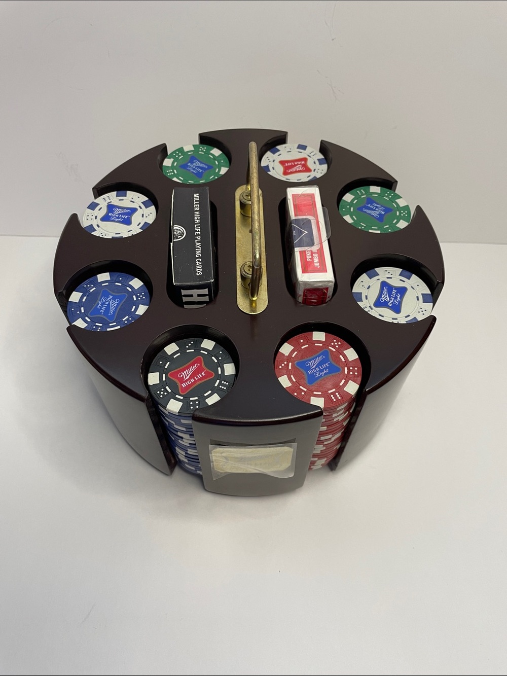 NIB Poker Chip Set with Wooden Carousel - Miller High Life.
